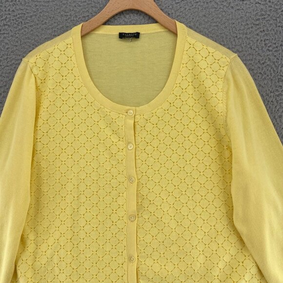 Talbots Sweater Women L Petite Yellow Button Up Cardigan 3/4 Sleeve Stretch Knit - Picture 2 of 9